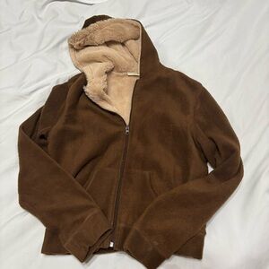 Warm Brown Hoodie with Fuzzy Teddy Lining